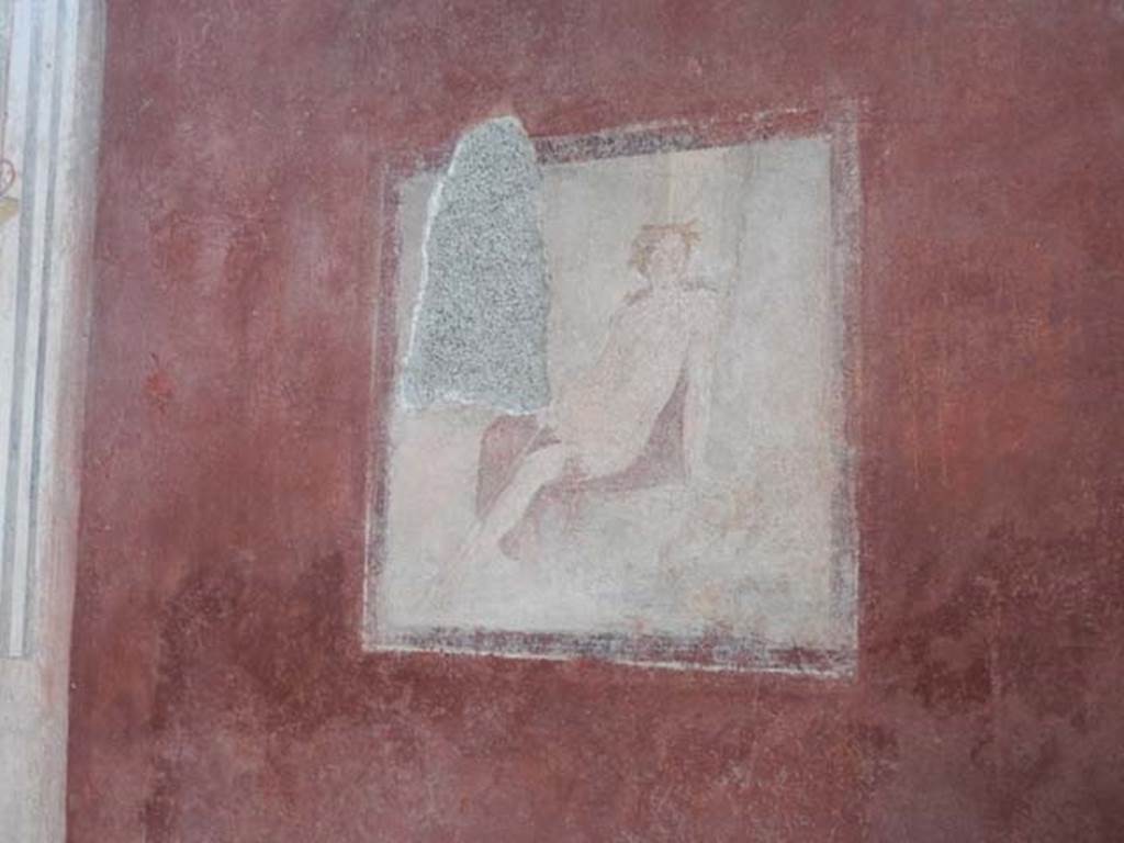 VIII.5.37 Pompeii. May 2017. Room 13, wall painting of Narcissus after restoration, from centre of west wall . Photo courtesy of Buzz Ferebee.
