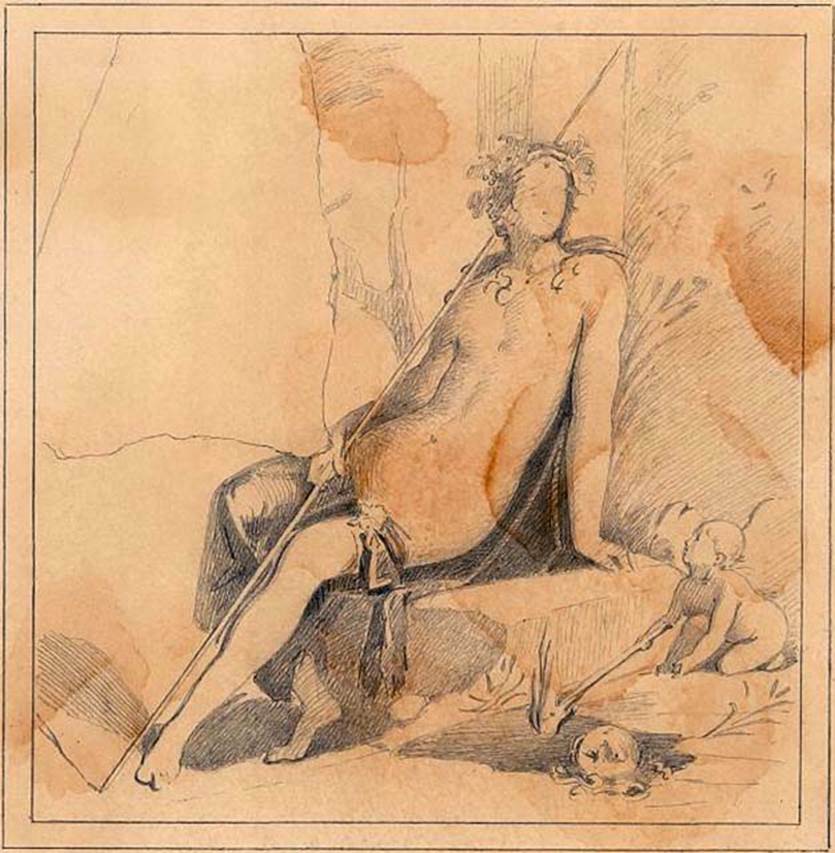 VIII.5.37 Pompeii. Room 13, oecus, centre of west wall. Drawing by Discanno of wall painting of Narcissus and Amor.
DAIR 83.200. Photo © Deutsches Archäologisches Institut, Abteilung Rom, Arkiv. 
See http://arachne.uni-koeln.de/item/marbilder/3783980