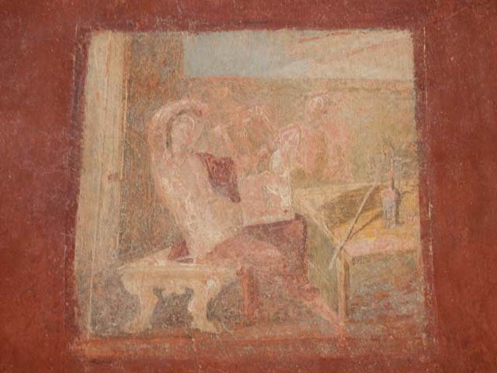 VIII.5.37 Pompeii. May 2017. Room 13, central wall painting from north wall of Apollo Citharista and Muse, after restoration.  Photo courtesy of Buzz Ferebee.