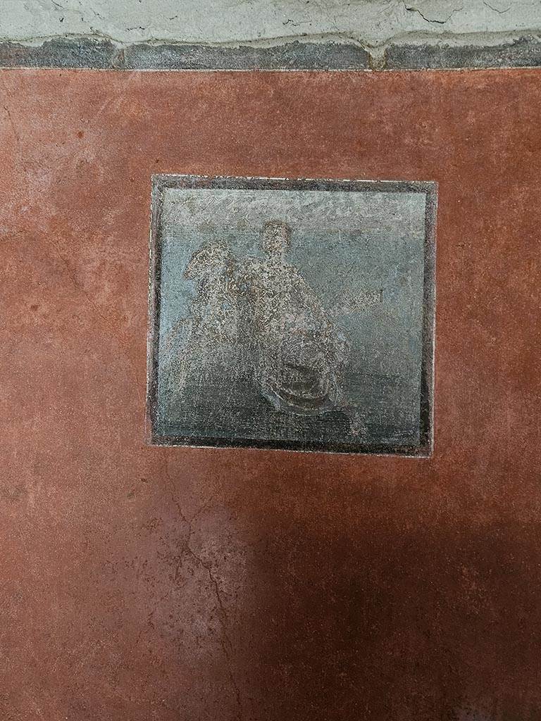 VIII.5.37 Pompeii. November 2024.
Room 14, west wall, central painting of Phrixus (or Phryxus or Frisso) and the ram. Photo courtesy of Annette Haug.