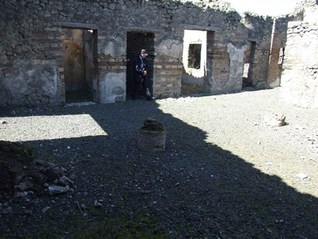 VIII.5.39 Pompeii. March 2009. West side of room 1, with remains of two columns. Doorways to rooms 2, 4, 5 and 6