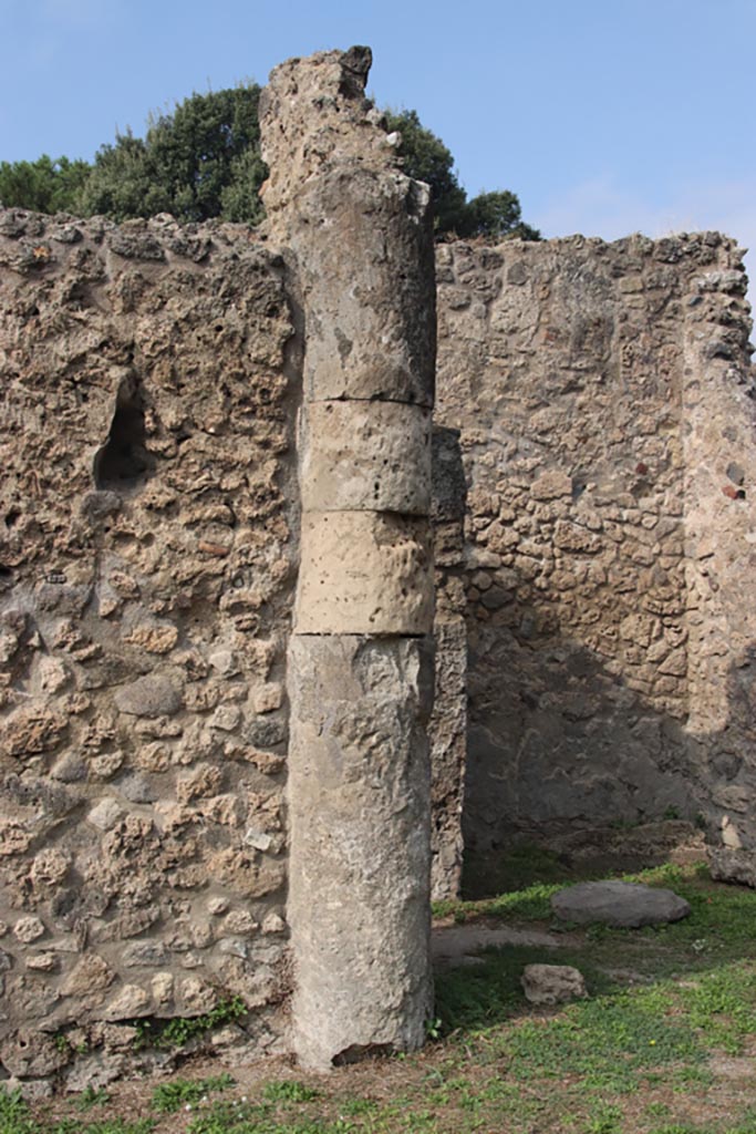 VIII.6.3 Pompeii. October 2023. 
Detail of column at north end of west side. Photo courtesy of Klaus Heese.