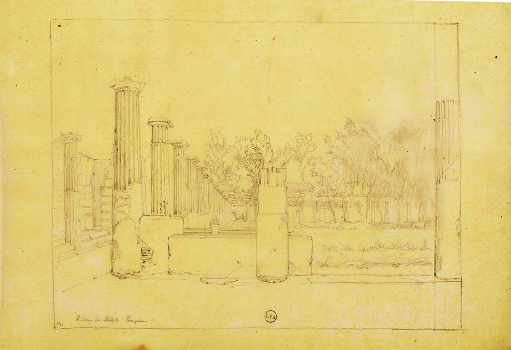 VIII.7.16 Pompeii. Drawing by J-B. C. Lesueur "Il Campo dei Soldati. Pompeia". Looking south along the east side, from north-east corner.
See Lesueur, Jean-Baptiste Ciceron. Voyage en Italie de Jean-Baptiste Ciceron Lesueur (1794-1883), pl. 68.
See Book on INHA reference INHA NUM PC 15469 (04)  « Licence Ouverte / Open Licence » Etalab