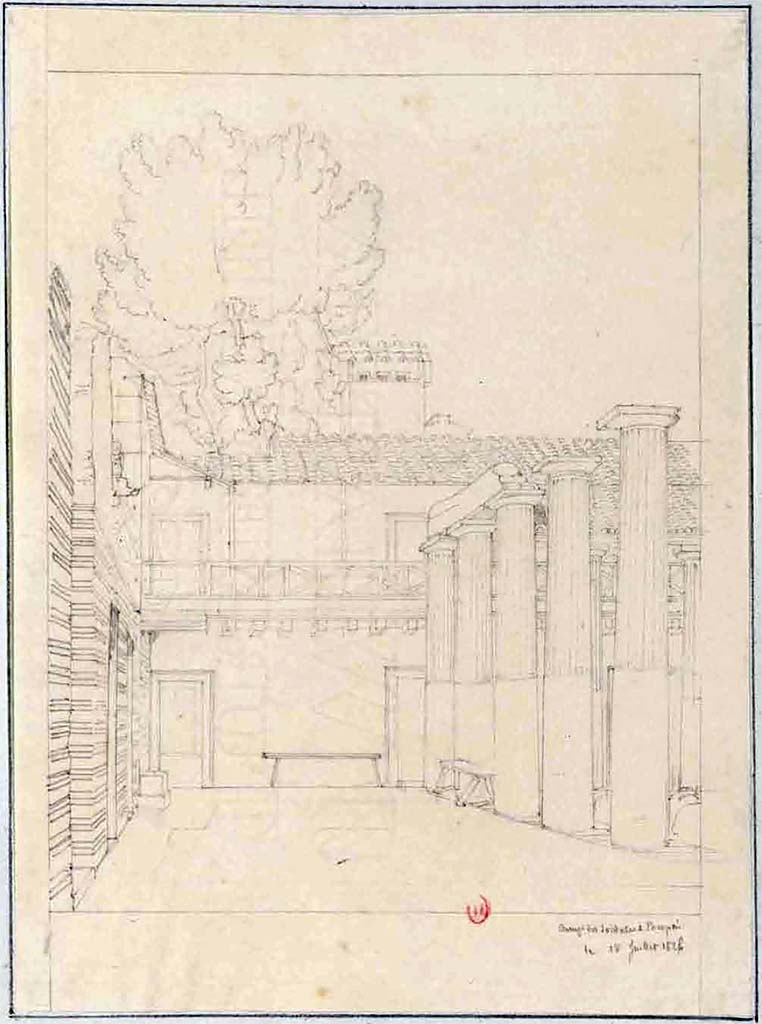 VIII.7.16 Pompeii. July 1826. Sketch by P.A. Poirot, looking south towards south-east corner
See Poirot, P. A., 1826. Carnets de dessins de Pierre-Achille Poirot. Tome 2 : Pompeia, pl. 45.
See Book on INHA  Document placé sous « Licence Ouverte / Open Licence » Etalab