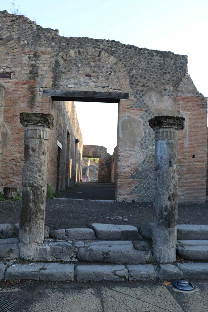 VIII.7.17 Pompeii. December 2018. 
Looking east to entrance from Gladiators’ Barracks. Photo courtesy of Aude Durand.