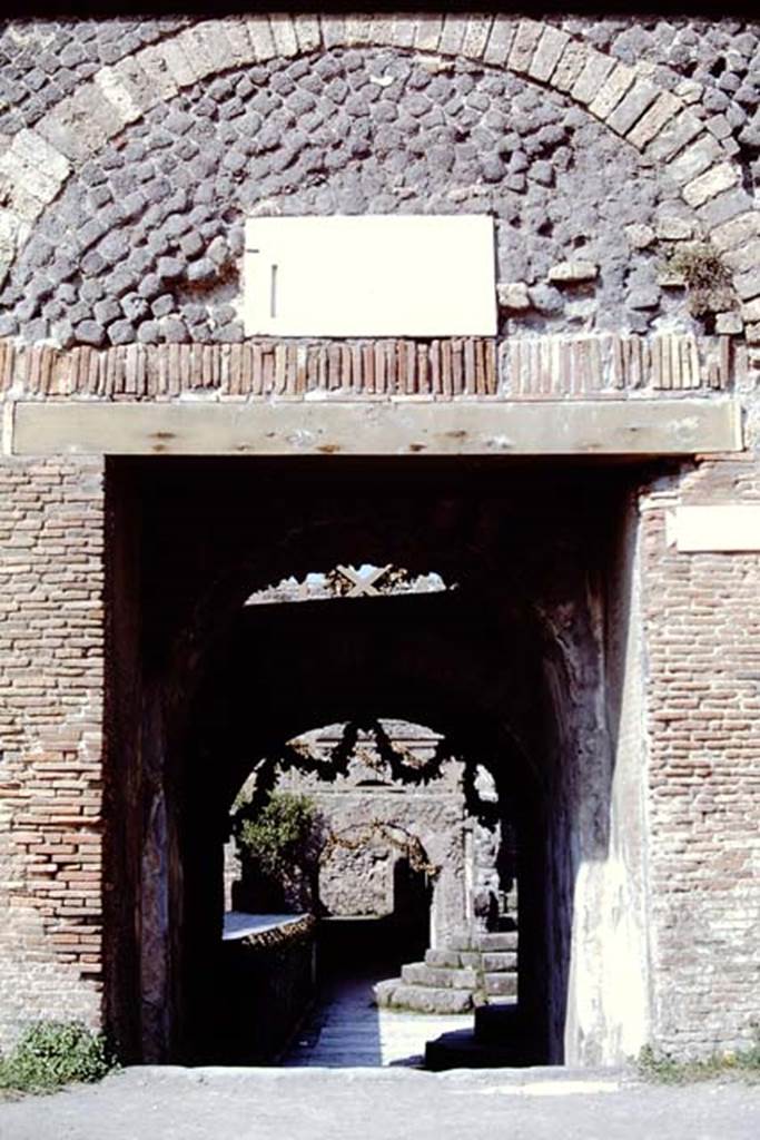 VIII.7.19 Pompeii. 1968. Looking west from entrance, across Theatre decorated for a performance.  Photo by Stanley A. Jashemski.
Source: The Wilhelmina and Stanley A. Jashemski archive in the University of Maryland Library, Special Collections (See collection page) and made available under the Creative Commons Attribution-Non Commercial License v.4. See Licence and use details.
J68f1172