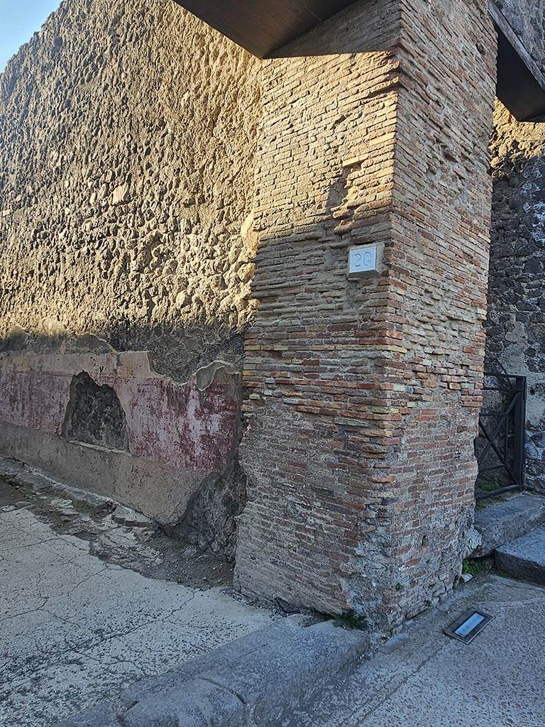 VIII.7.20 Pompeii. November 2024. 
Masonry pilaster on north side of doorway. Photo courtesy of Annette Haug.