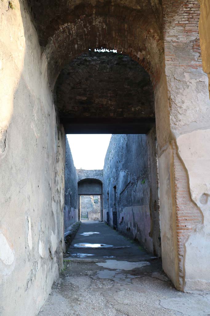 VIII.7.20 Pompeii. December 2018. 
Graffito passage. Passage looking east towards Via Stabiana. Photo courtesy of Aude Durand.
