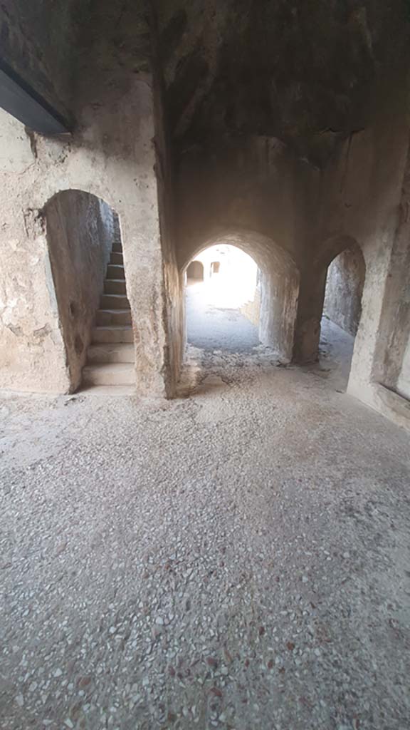VIII.7.20 Pompeii. August 2021.
Looking west across flooring towards steps to the Tribunal and entrances to the Large Theatre.
Foto Annette Haug, ERC Grant 681269 DÉCOR.