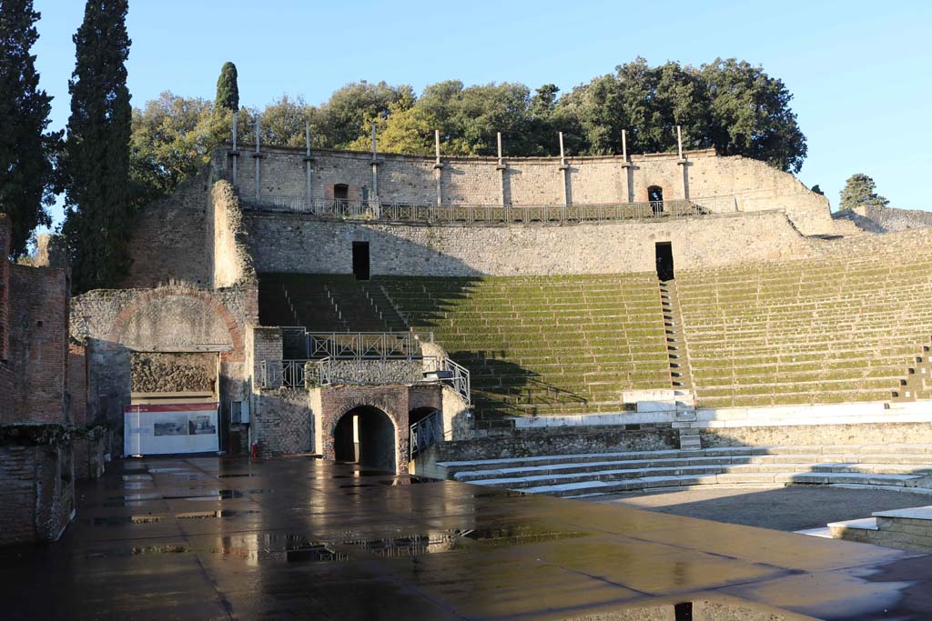 VIII.7.20 Pompeii. December 2018. Looking west across the stage. Photo courtesy of Aude Durand.