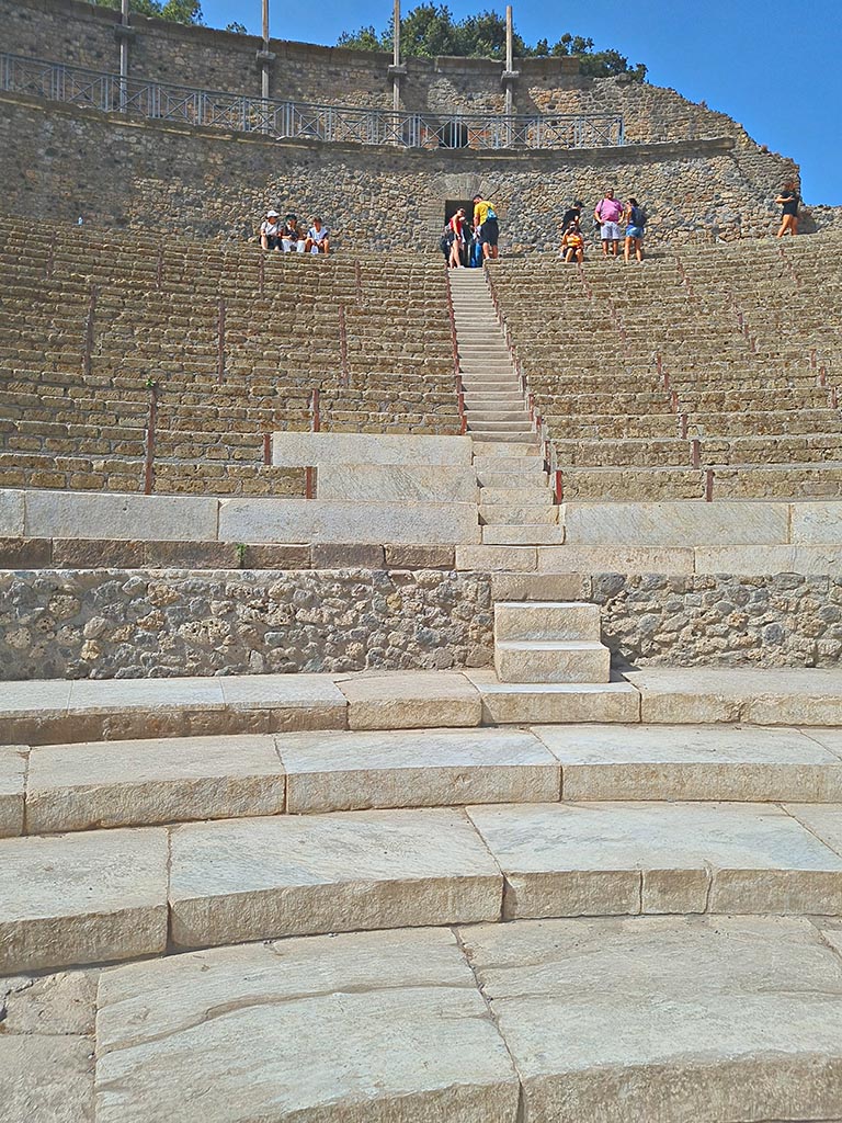 VIII.7.20 Pompeii. September 2024. Detail of seating. Photo courtesy of Giuseppe Ciaramella.