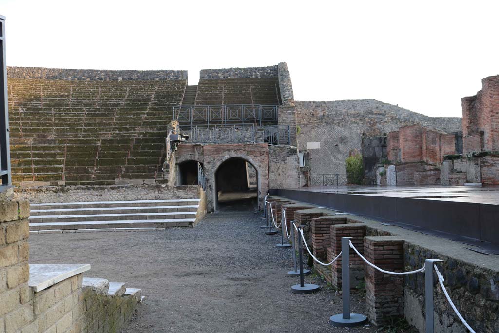 VIII.7.20 Pompeii. December 2018. Looking east across Theatre and stage. Photo courtesy of Aude Durand.