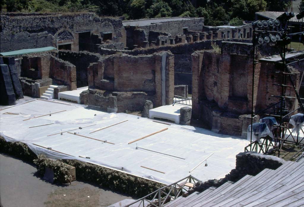 VIII.7.21 Pompeii. July 1980. Looking south-east towards stage area.
Photo courtesy of Rick Bauer, from Dr George Fay’s slides collection.