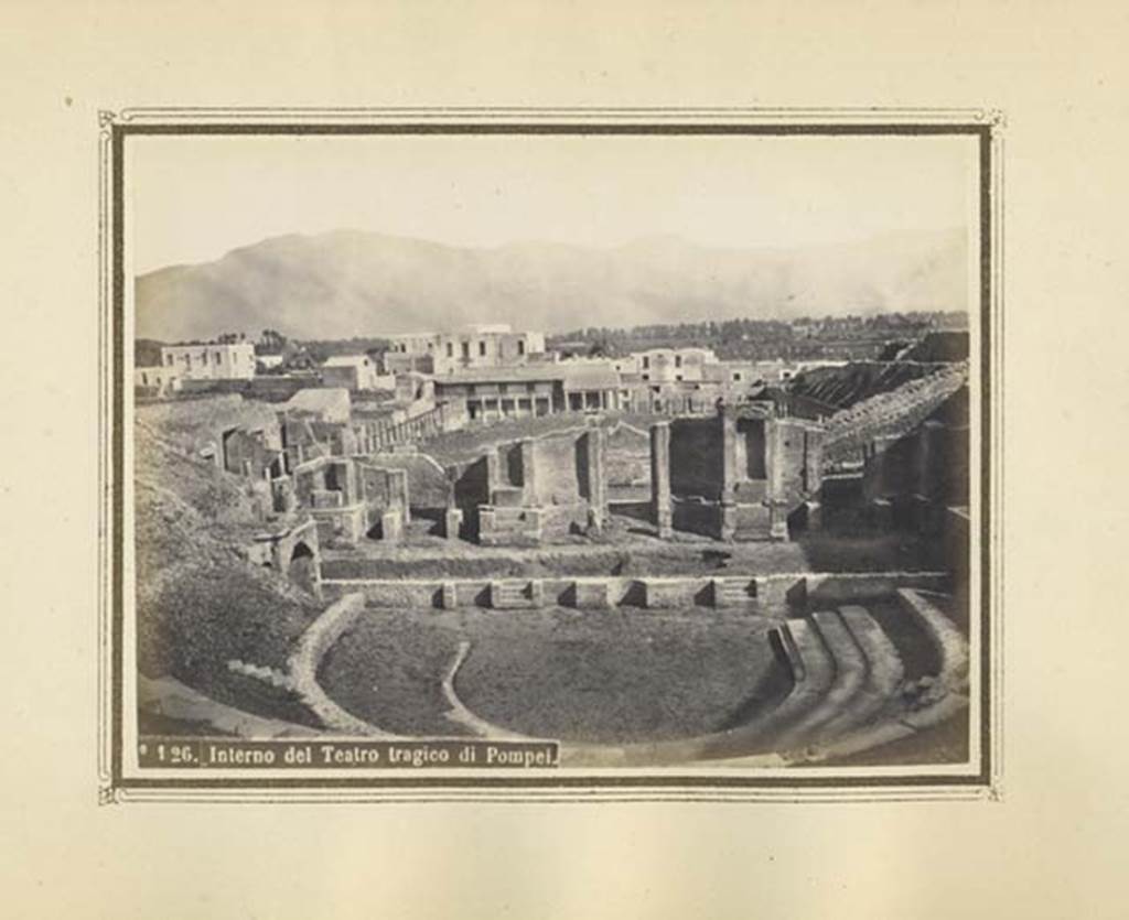 VIII.7.20 Pompeii. Late 19th century photograph by R. Rive, no.126. Looking south from Large Theatre towards Gladiators Barracks. Photo courtesy of Rick Bauer.