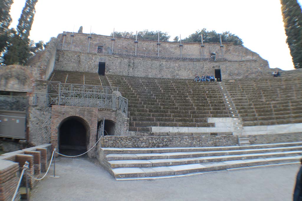 VIII.7.20 Pompeii. March 2014. 
Looking west across Orchestra towards arched entrance/exit, on left, together with small arch under the Tribunal.
Foto Annette Haug, ERC Grant 681269 DÉCOR.