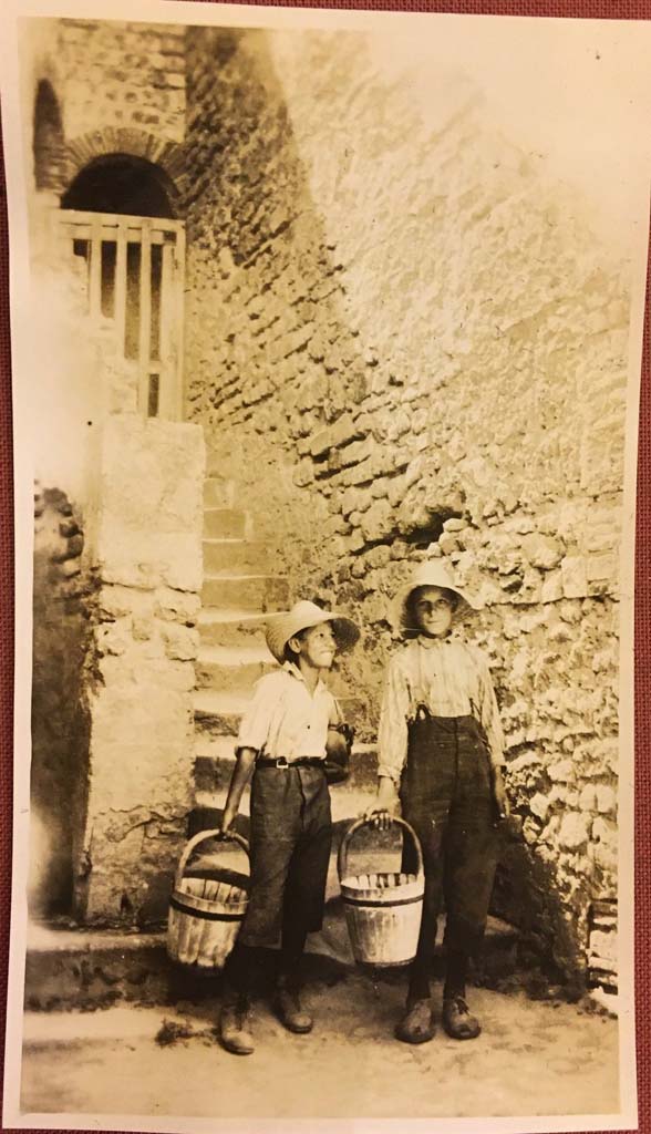 VIII.7.21 Pompeii. Photo from an album, dated 1928. 
Looking south towards steps to upper level. Photo courtesy of Rick Bauer.