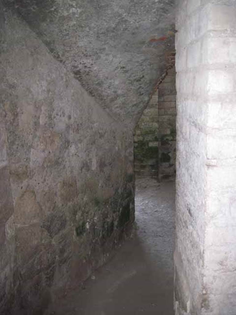 VIII.7.21 Pompeii. September 2010.  View of the entrance to the latrine from the latrine into the pre-theatre area.  Orientation looking north towards the water tank and Samnite Palaestra. Photo courtesy of Drew Baker.