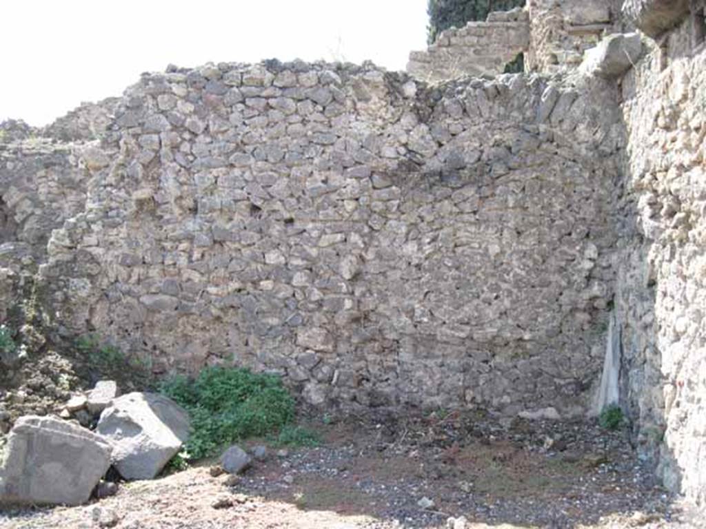 VIII.7.23 Pompeii. September 2010. West wall. Photo courtesy of Drew Baker. This is most likely the site of the internal two small rooms. There may be the remains of an arched ceiling, on the right.
