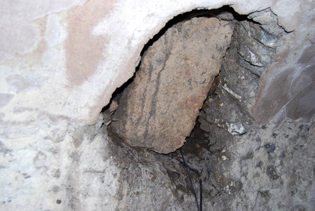 VIII.7.22 Pompeii. June 2009. Detail of blocked opening in south wall of room E. Photo courtesy of Sera Baker.