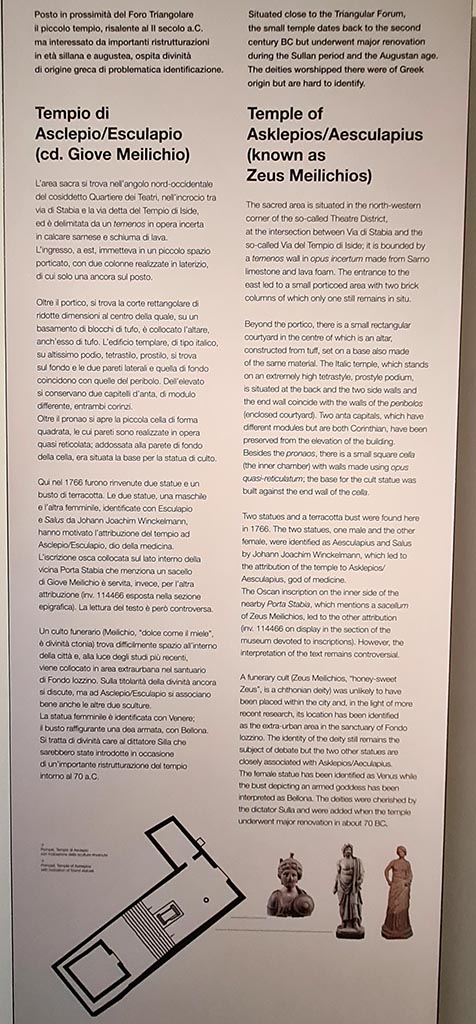 VIII.7.25 Pompeii. April 2023. Temple information card on display in Naples Museum Campania Romana gallery. 
Photo courtesy of Giuseppe Ciaramella.