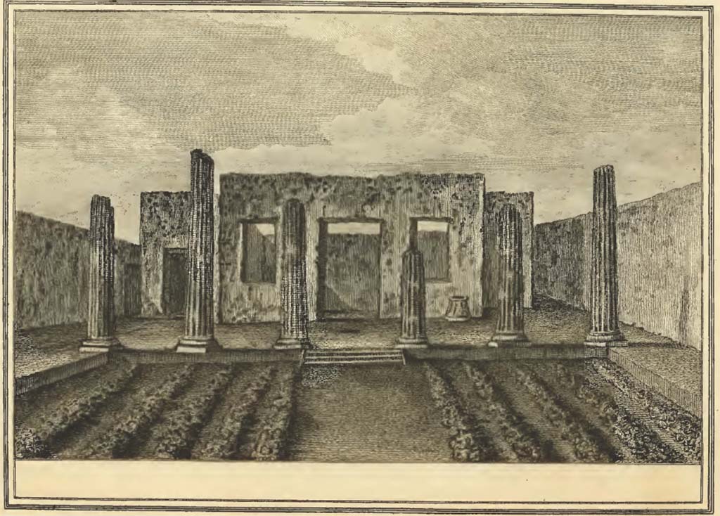 VIII.7.26 Pompeii. Looking north towards north portico and doorway, with two windows to atrium.
The above was described as “A small house, and garden, near the Temple of Isis”.
See Hamilton, Sir William. (1777).  Account of the discoveries at Pompeii, (plate V).