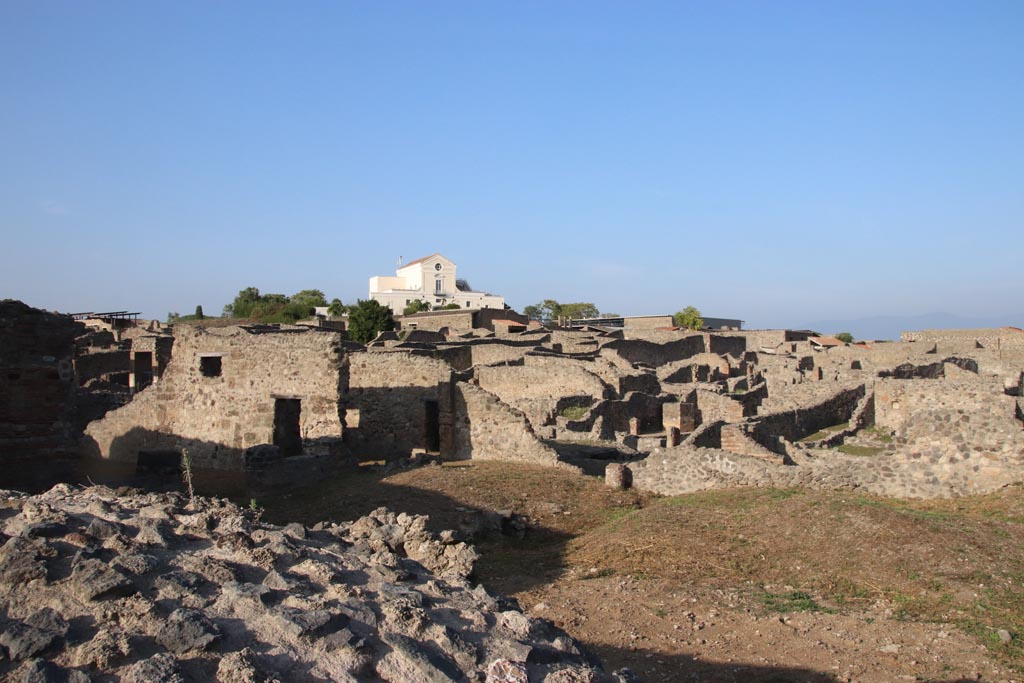 VIII.7.26 Pompeii. October 2023. 
Looking north-east from large theatre, overlooking the large rear garden. Photo courtesy of Klaus Heese.