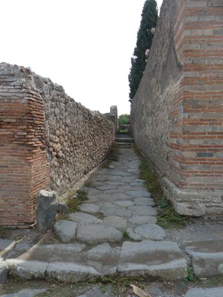 VIII.7.27 Pompeii. September 2015. Looking south along the passageway from Via del Tempio d'Iside.
