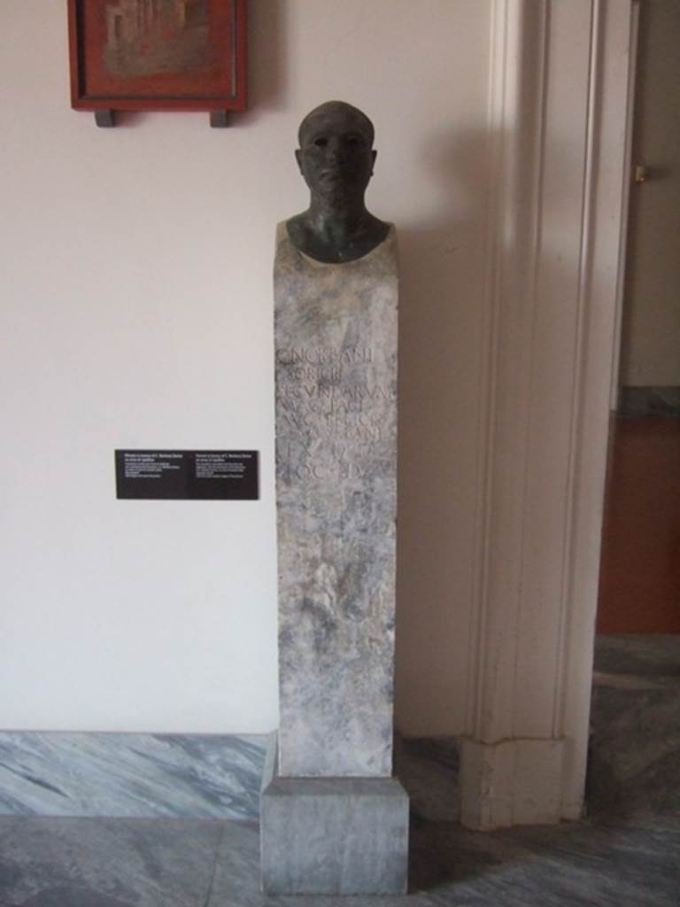 VIII.7.28 Pompeii. Herm of Gaius Norbanus Sorex. 
Found against south wall of the south-west corner of the colonnade.
Now in Naples Archaeological Museum. Inventory number 4991.