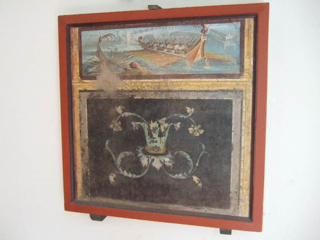 VIII.7.28 Pompeii. Naval scene. Found on feature on left part of north wall. 
Now in Naples Archaeological Museum. Inventory number 8552.