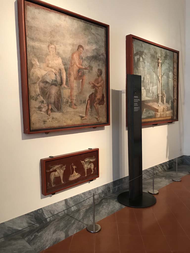 VIII.7.28 Pompeii. June 2019. Arrangement of paintings on wall in Museum. Photo courtesy of Rick Bauer.