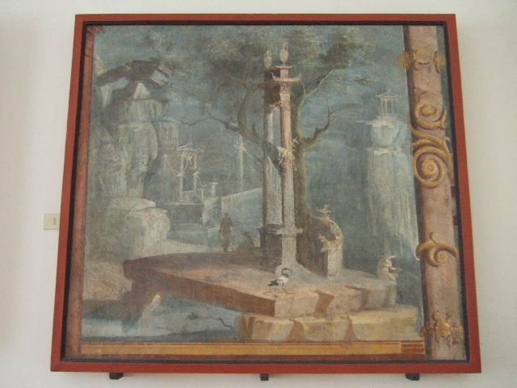 VIII.7.28 Pompeii. Painted panel found on the left panel of the north wall of the Ekklesiasterion. 
Now in Naples Archaeological Museum. Inventory number 8575.