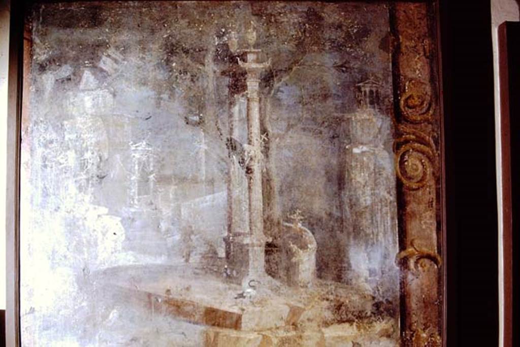 VIII.7.28 Pompeii. 1971. Fragment from north wall at west end, found on left side of painting of Io, Argo and Hermes. Now in Naples Archaeological Museum.  Inventory number 8575. Photo by Stanley A. Jashemski.
Source: The Wilhelmina and Stanley A. Jashemski archive in the University of Maryland Library, Special Collections (See collection page) and made available under the Creative Commons Attribution-Non Commercial License v.4. See Licence and use details. J71f0278