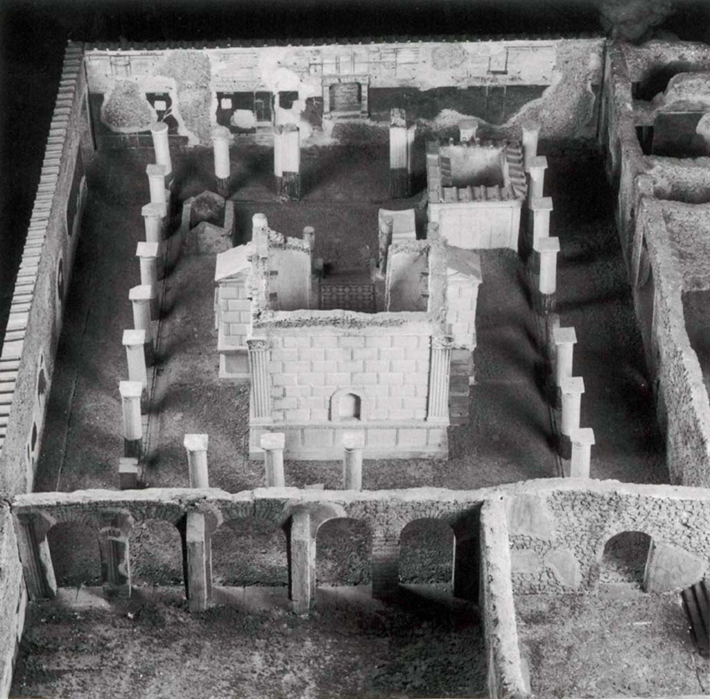 VIII.7.28 Pompeii. Looking east, across model of temple made by Giovanni Altieri in 1784.
Formerly in Medelhavsmuseet, Stockholm, Sweden, inventory number NM Drh Sk 281. Now deaccessioned.
Photo by Margareta Sjöblom. Medelhavsmuseet, Stockholm, Sweden.
See http://collections.smvk.se/carlotta-mhm/web/object/4072359
See Kockel V., 2004. Towns and Tombs: Three-Dimensional Documentation of Archaeological Sites in The Kingdom of Naples in the Late Eighteenth and Early Nineteenth Centuries, fig. 1.