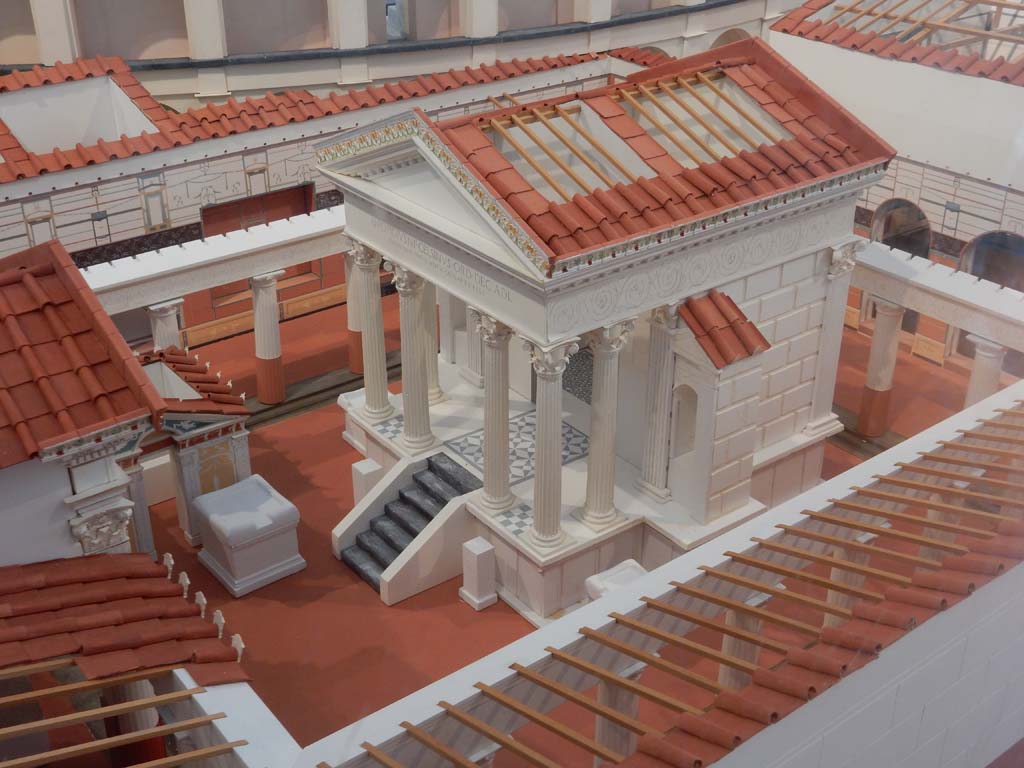 VIII.7.28 Pompeii. June 2019. Looking south-west towards cella of Temple. Model now in Naples Archaeological Museum.
Photo courtesy of Buzz Ferebee.