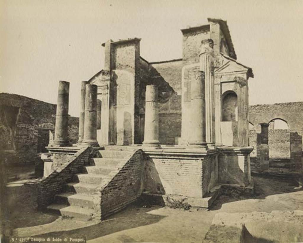 VIII.7.28, Pompeii. Old undated photograph by Rive, no.421. East side of Temple of Isis. Photo courtesy of Rick Bauer.