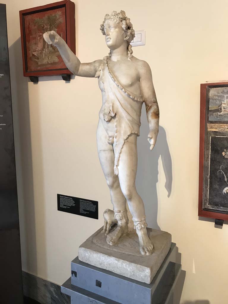 VIII.7.28 Pompeii. April 2019. Statue of Dionysus pouring wine into the mouth of the panther next to his feet. 
Now in Naples Archaeological Museum. Inventory number 6312. Photo courtesy of Rick Bauer.