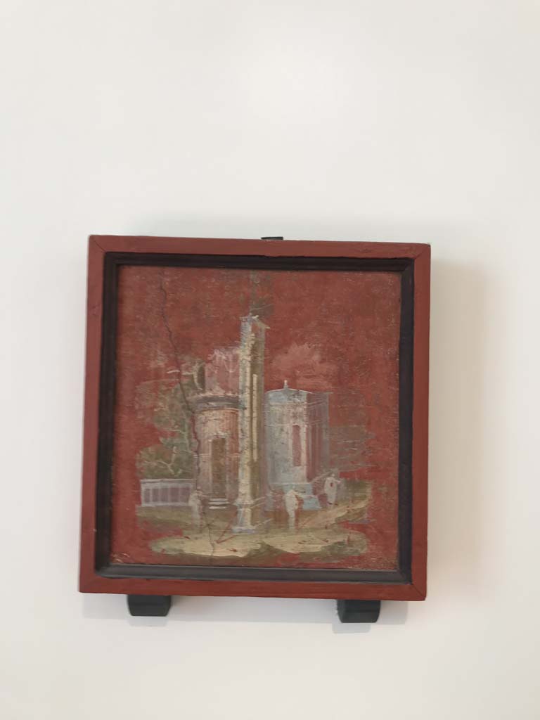VIII.7.28 Pompeii. April 2019. Found on north part of east wall of portico. Sacred landscape. 
Now in Naples Archaeological Museum. Inventory number 9515. Photo courtesy of Rick Bauer.