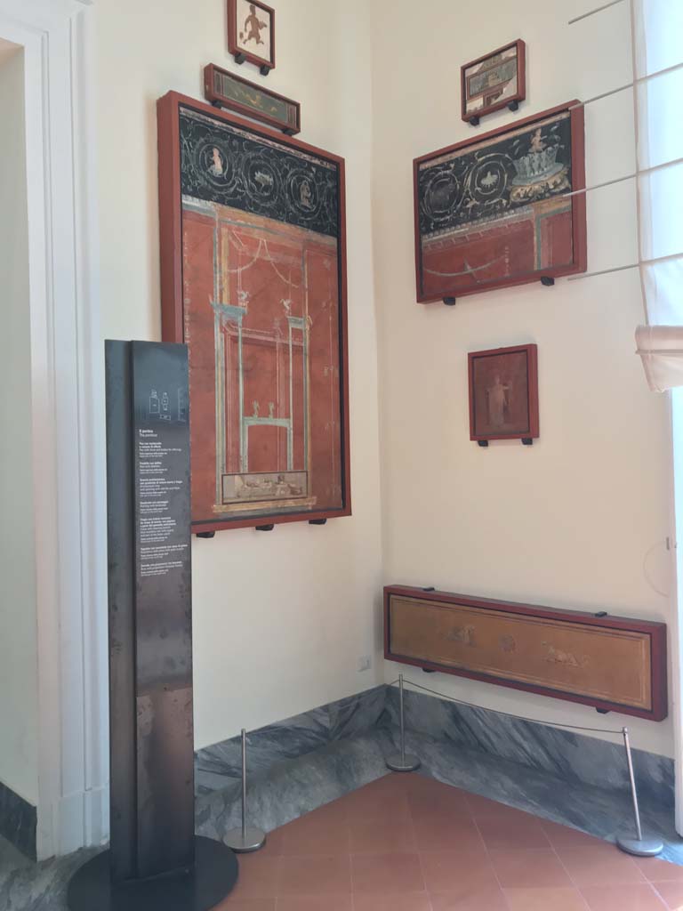 VIII.7.28 Pompeii. April 2019. Arrangement of paintings from east portico.
Photo courtesy of Rick Bauer.