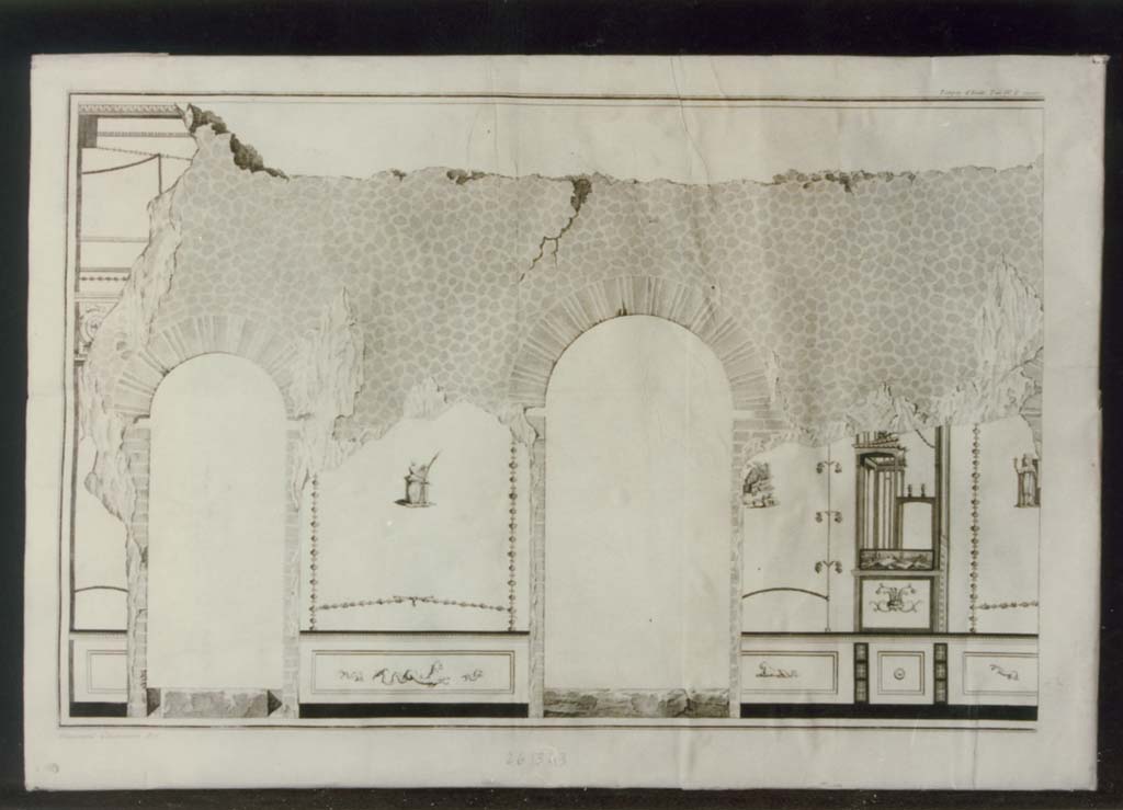 VIII.7.28 Pompeii. South portico, frescoes at the sides of entrances to priests kitchen and dining room. Painting by Aniello Cataneo.
Now in Naples Archaeological Museum. Inventory number 394685.
Photo © ICCD. http://www.catalogo.beniculturali.it
Utilizzabili alle condizioni della licenza Attribuzione - Non commerciale - Condividi allo stesso modo 2.5 Italia (CC BY-NC-SA 2.5 IT)