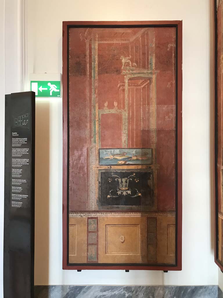 VIII.7.28 Pompeii. April 2019. Painted panel from portico, from the right part of the south wall. 
Now in Naples Archaeological Museum. Inventory number 8527.
Photo courtesy of Rick Bauer.