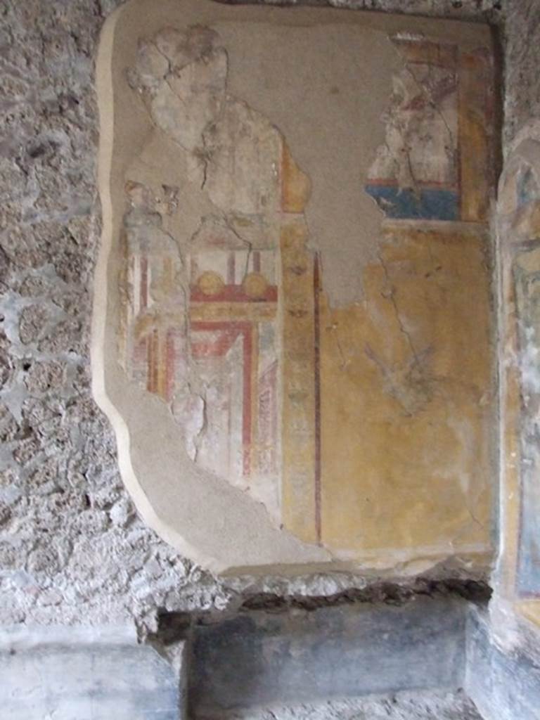 IX.1.7 Pompeii. December 2007. South wall of triclinium, south-west corner with painted plaster.