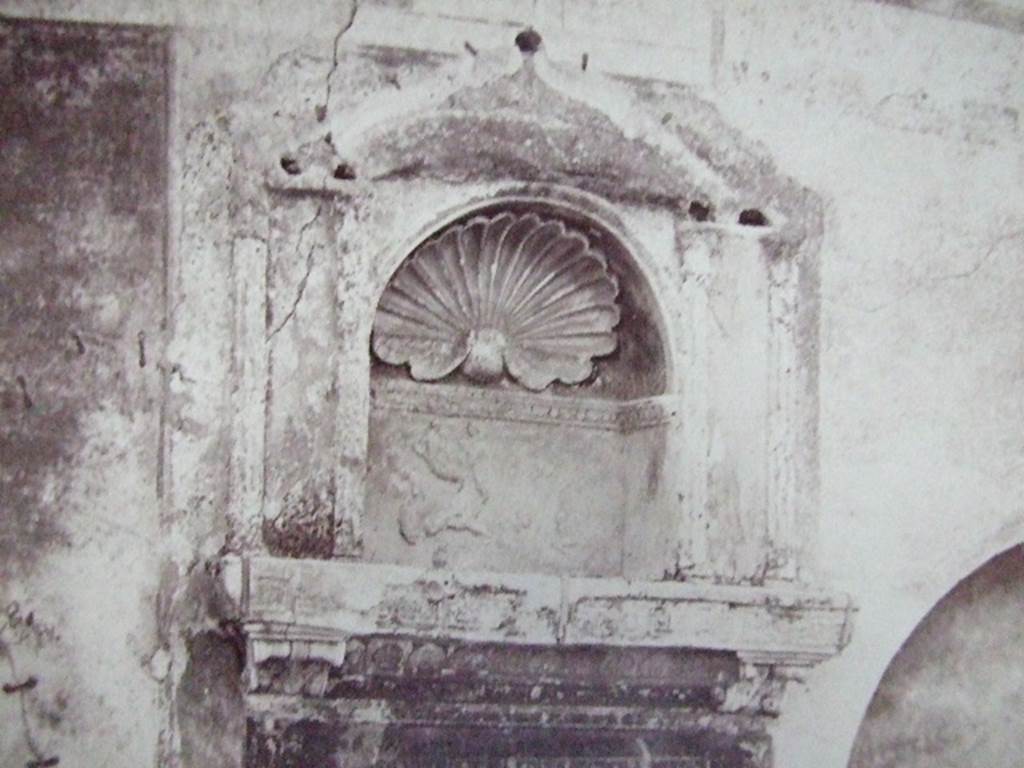 IX.1.7 Pompeii.  Niche with stucco of a shell and figures.  Detail from old undated photograph courtesy of Society of Antiquaries: Fox Collection.