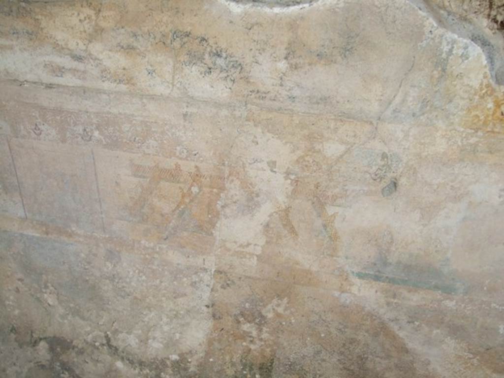 IX.1.22 Pompeii. December 2007. Room 19, north wall showing garden scene in predella.
This showed three enclosures closed by trellis and accessible through gabled doorways.