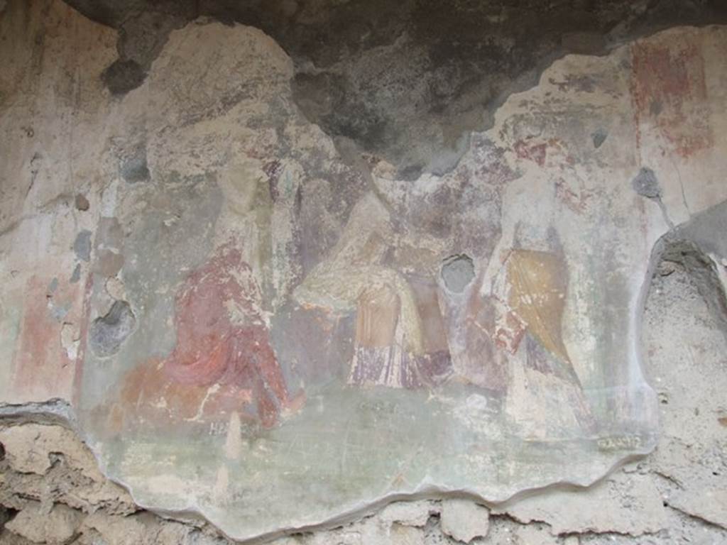 IX.1.22 Pompeii. December 2007. Room 19, wall painting on north wall.   
Painting of Heracles, Orpheus and the Muses. Helbig identifies in the 1st room on the right behind the 1st peristyle: Orpheus and Muses, 893, Acteon, 252, Bust of Dionysus, 384b. See Helbig, W., 1868. Wandgemälde der vom Vesuv verschütteten Städte Campaniens. Leipzig: Breitkopf und Härtel. (893). See Schefold, K., 1962. Vergessenes Pompeji. Bern: Francke. (T. 61). See Schefold, K., 1957. Die Wande Pompejis. Berlin: De Gruyter. (p.238)