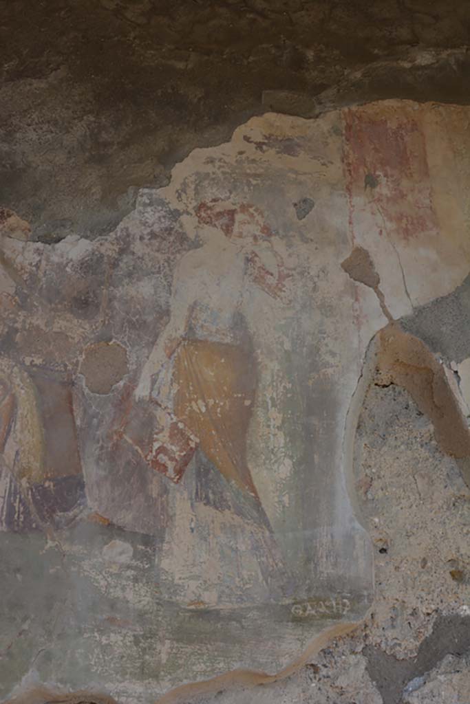IX.1.22 Pompeii. September 2019. Room 19, detail from painting on north wall, Euterpe, with a lyre.
Foto Annette Haug, ERC Grant 681269 DÉCOR