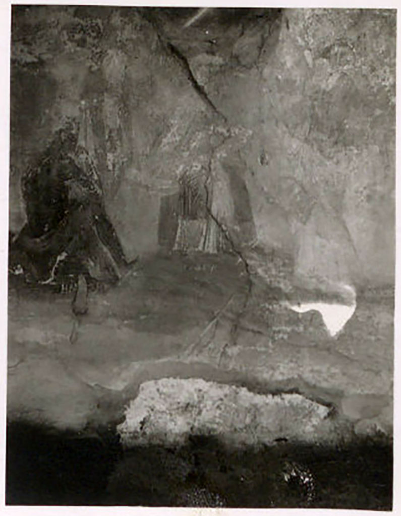 IX.1.22 Pompeii. Pre-1943. 
Room 19, wall painting on north wall of Orpheus and the Muses. Photo by Tatiana Warscher.
See Warscher, T. Codex Topographicus Pompeianus, IX.1. (1943), Swedish Institute, Rome. (no.130), p. 223.