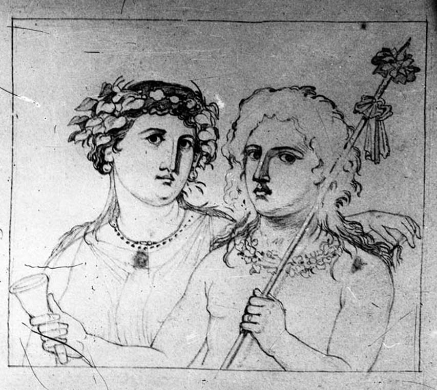 231676 Bestand-D-DAI-ROM-W.348.jpg
IX.1.22 Pompeii. W.348. Room 19, drawing of painting from south end of west wall showing Dionysus and Ariadne .
See Helbig, W., 1868. Wandgemälde der vom Vesuv verschütteten Städte Campaniens. Leipzig: Breitkopf und Härtel. (384b)
Photo by Tatiana Warscher. With kind permission of DAI Rome, whose copyright it remains. 
See http://arachne.uni-koeln.de/item/marbilderbestand/231676