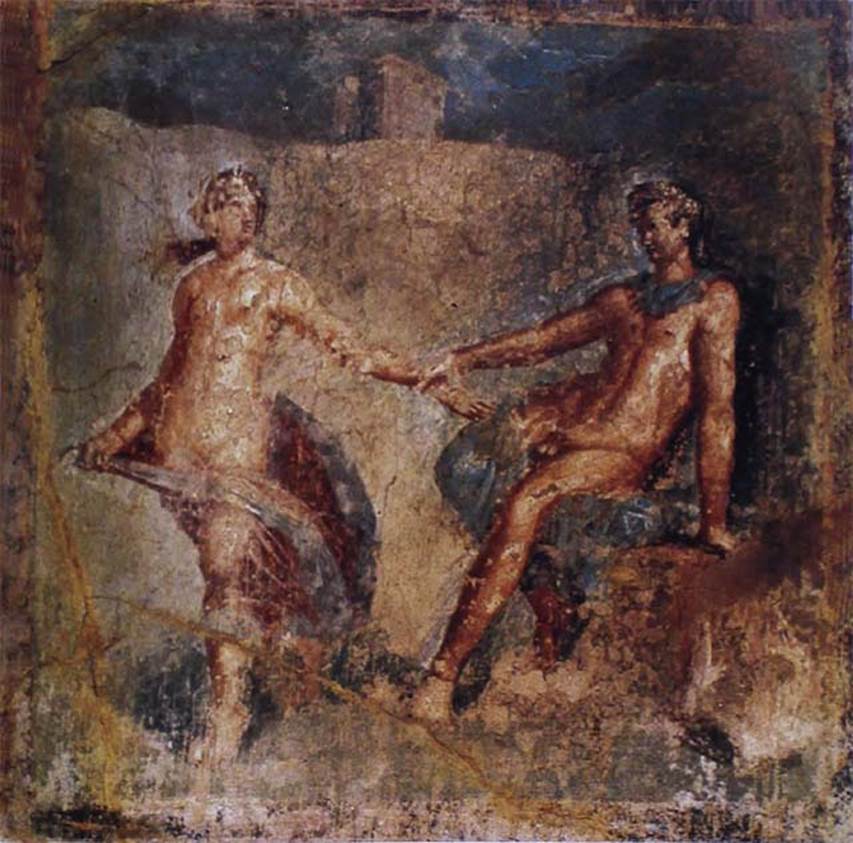 IX.2.10 Pompeii. Triclinium. Painting of Apollo and Daphne.
Now in Naples Archaeological Museum.  Inventory number 9533.