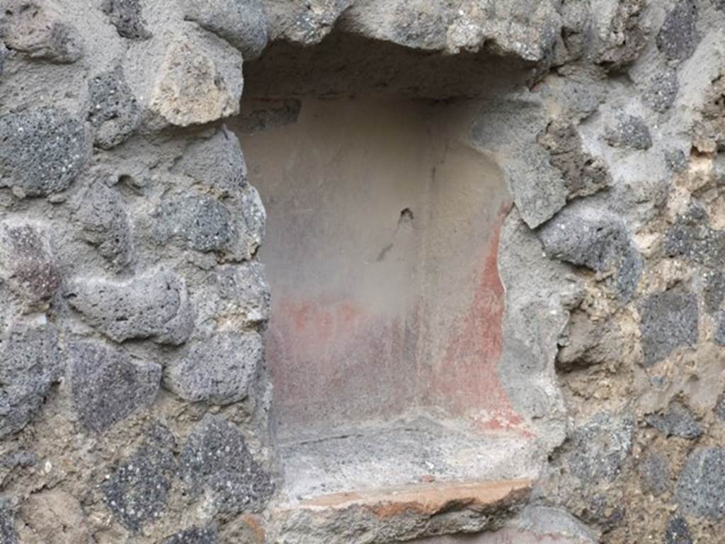 IX.2.12 Pompeii. December 2007. Niche in north wall. According to Boyce, this square niche was painted red on the inside, the same as the one found in IX.2.11. He said that one or both of them may have been lararia.
See Boyce G. K., 1937. Corpus of the Lararia of Pompeii. Rome: MAAR 14. (p.80-81)