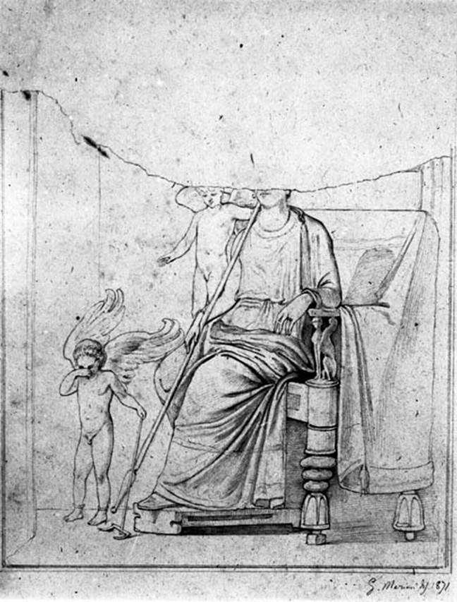 IX.2.21 Pompeii. W.363. Room 3, wall painting of Punishment of Cupids, from centre of west wall.
Photo by Tatiana Warscher. Photo © Deutsches Archäologisches Institut, Abteilung Rom, Arkiv.